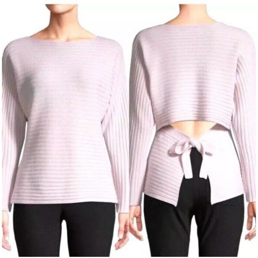 Vince Pink Wool Cashmere Sweater Tie Back Dolman Sleeve Ribbed Knit
